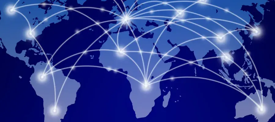 Blue map of the world with white connections