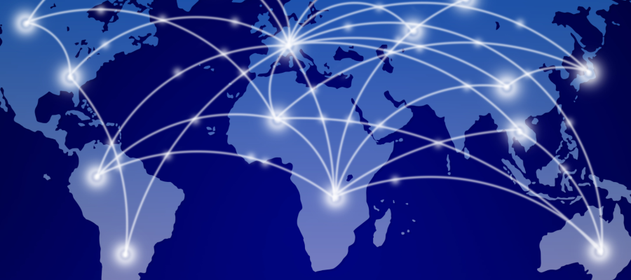 Blue map of the world with white connections
