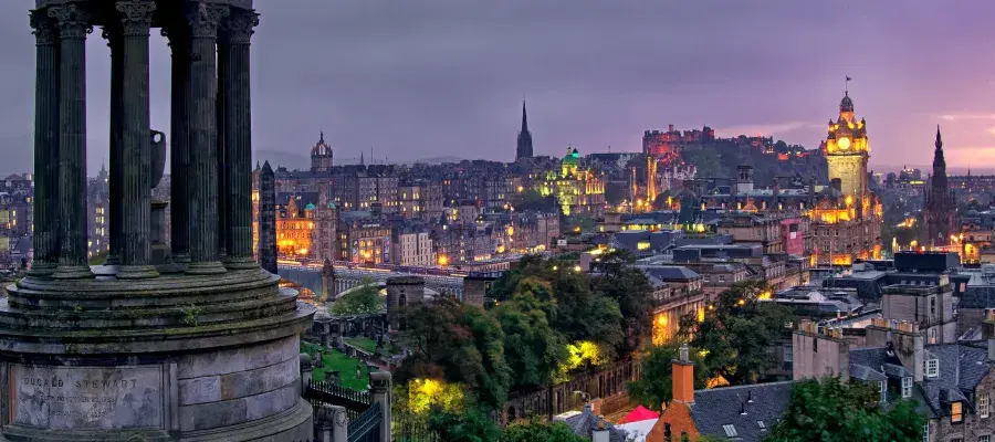 View of Edinburgh at dusk from Calton Hill