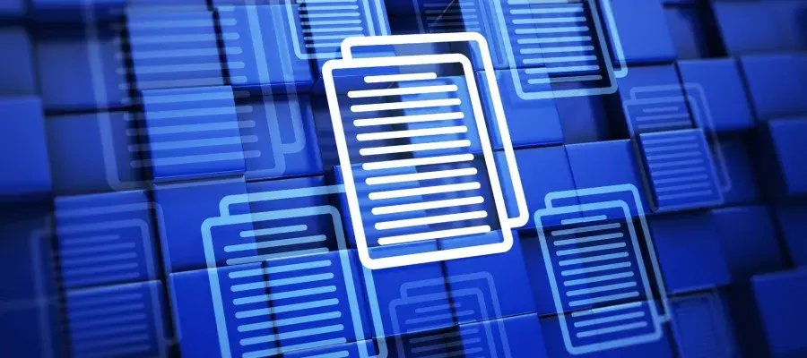 Blue and white image of documents