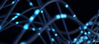 Black background, blue wavy lines and lights