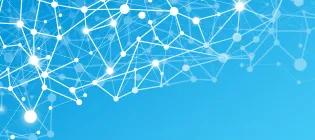 Blue background, white connection