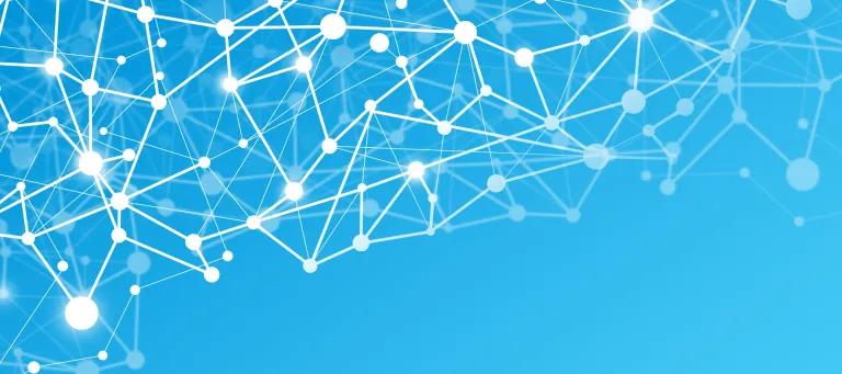 Blue background, white connection