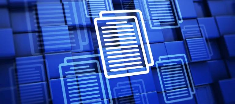 Blue and white image of documents