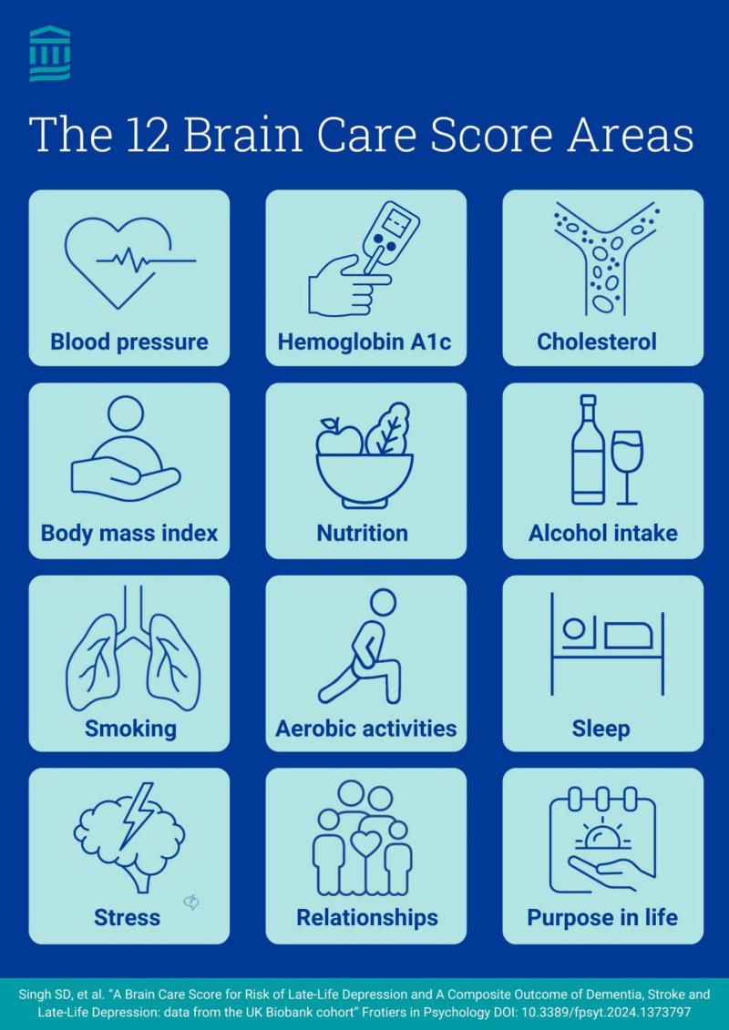 Blue diagram depicting various areas of brain health