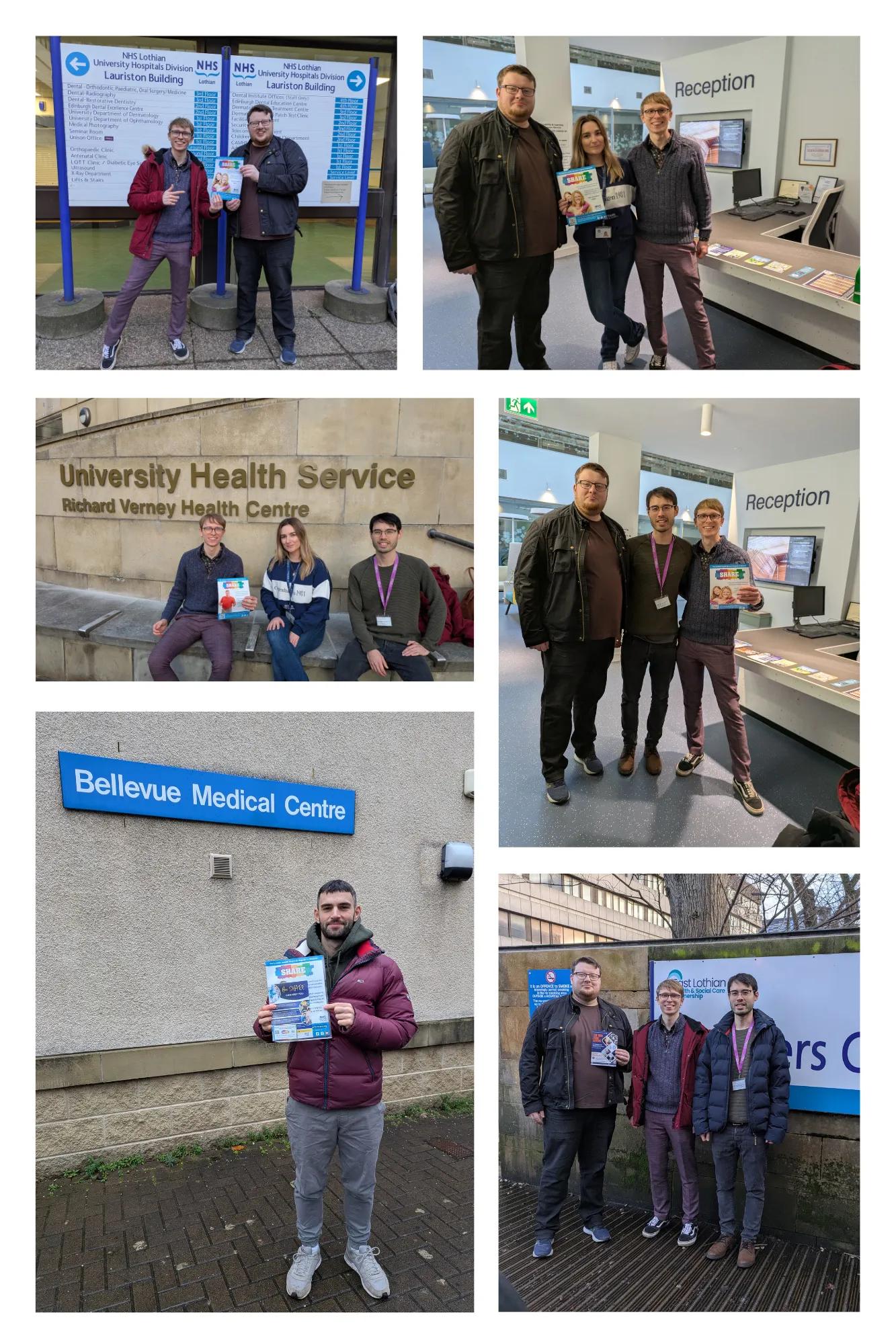 Picture of students and staff delivering leaflets to GP surgeries and community centres