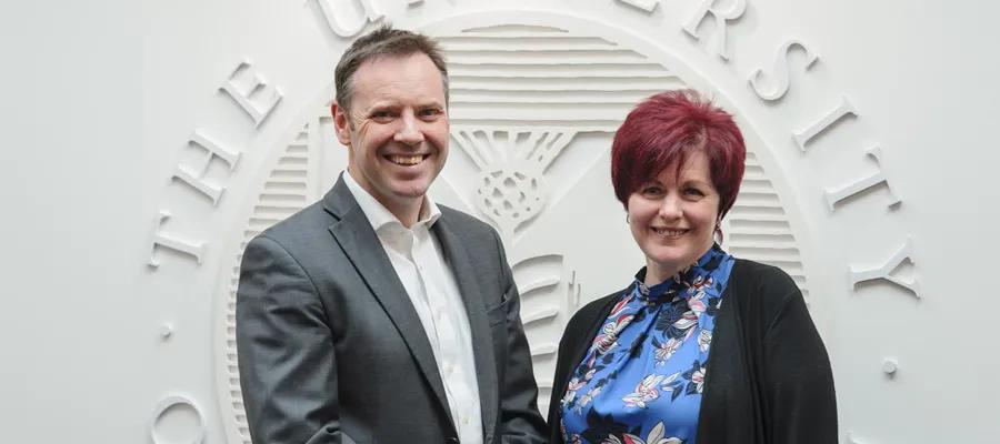 Jule Duffus, first participant enrolled in dementia study, with Professor Craig Ritchie